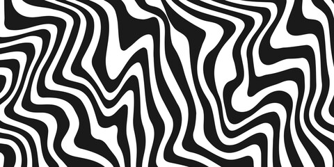 Retro Background with Wavy Black Lines, Monochrome, Minimalism, Psychedelic Art, Groovy Poster, Aesthetic, Stripes, Vintage