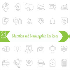  Education and Learning thin line icons set. Education, School, Learning editable stroke icons. Vector illustration
