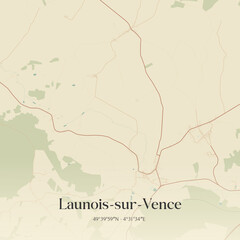 Fototapeta premium Vintage map of Launois-sur-Vence, France.