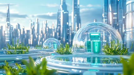 Sustainable Future Cityscape: Green Technology in Urban Landscape with Copy Space