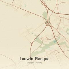 Obraz premium Vintage map of Lauwin-Planque, France.