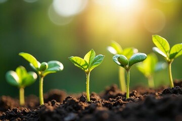 Coffee bean seedlings in a row, symbolizing growth and sustainability in agriculture.