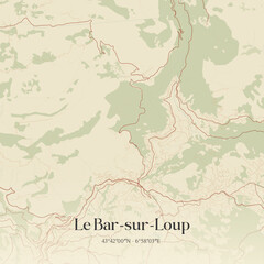 Obraz premium Vintage map of Le Bar-sur-Loup, France.