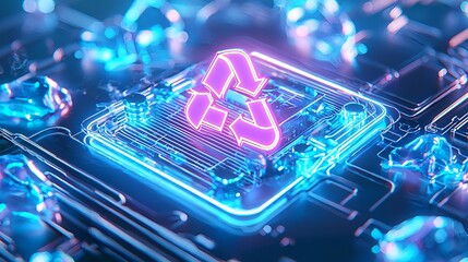 Sustainable Technology: Digital Recycle Symbol on Glowing Circuit Board