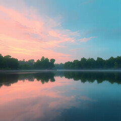 Naklejka premium Dreamy Waterscape with Blue and Purple Sky Reflections