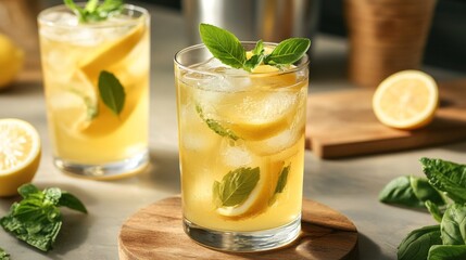 Fototapeta premium Refreshing Lemonade Blend with Honey and Fresh Mint Garnish