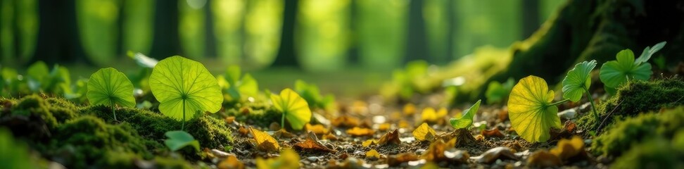 Ginkgo biloba leaves scattered on the forest floor, decay, branch