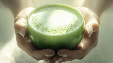 Elegant Hands Cradling Slender Emerald Glass with Delicate Foam