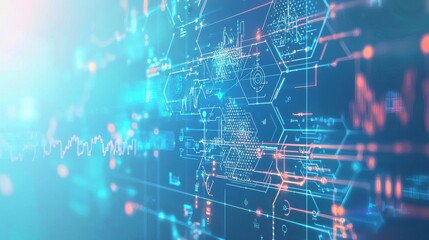 illustration of a futuristic digital interface with data graphs and scientific symbols