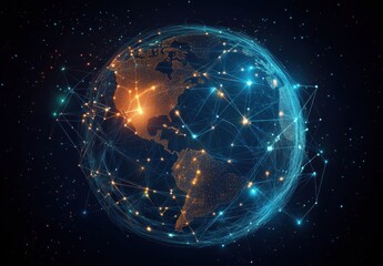 Fototapeta premium Planet Earth with glowing connections, global network concept