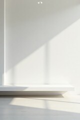 Minimalist Interior Design Sunlit White Room with Low Shelf and Subtle Lighting