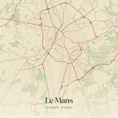Obraz premium Vintage map of Le Mans, France.