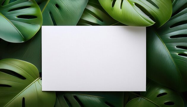 Stylish White Invitation Card Mockup Set Amidst a Lush Monstera Leaf Background, Perfect for Special Occasions in High Resolution with Copious Space to Customize