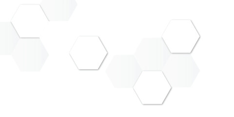 Abstract white and gray hexagon technology lines background. Abstract white and grey color hexagonal geometric background with copy space. Abstract white lines background.