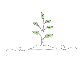 Natural green plant continuous one line art isolated.