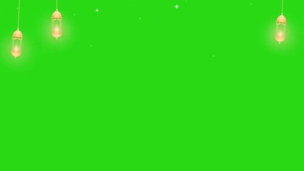 Ramadan Kareem green screen decorations with golden accents, Islamic background video effects, Islamic green screen