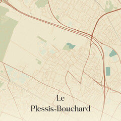 Vintage map of Le Plessis-Bouchard, France.