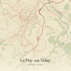 Fototapeta premium Vintage map of Le Puy-en-Velay, France.