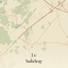 Vintage map of Le Subdray, France.