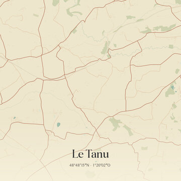 Vintage map of Le Tanu, France.
