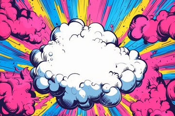 Comic book explosion cloud, vibrant background, text space