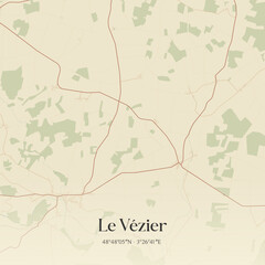 Fototapeta premium Vintage map of Le Vézier, France.