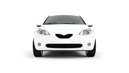 Naklejka premium A 3D illustration of a compact white car, shown from the front side, isolated on white.