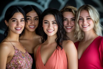 Obraz premium Women of different nationalities and body types pose together in the studio, each expressing their natural beauty, the soft lighting highlights their uniqueness.