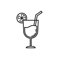 Cocktail with a slice of lemon outline illustration