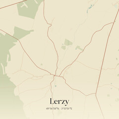 Fototapeta premium Vintage map of Lerzy, France.
