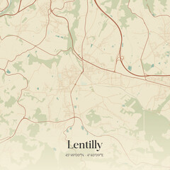 Fototapeta premium Vintage map of Lentilly, France.