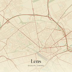 Vintage map of Lens, France. © Rezona