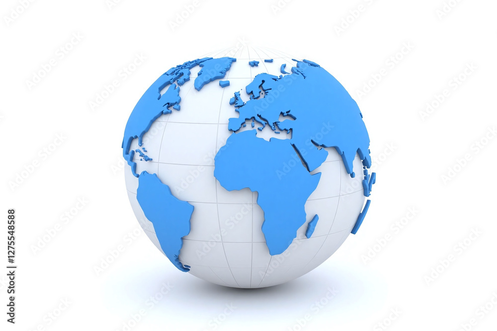 Fototapete 3d rendering of globe blue and white grid pattern