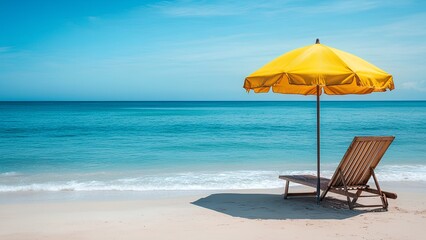 Relaxing Tropical Beach with Lounge Chair and Umbrella – Serene Ocean Getaway