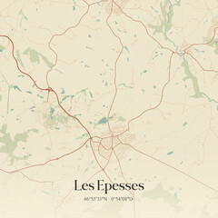 Fototapeta premium Vintage map of Les Epesses, France.