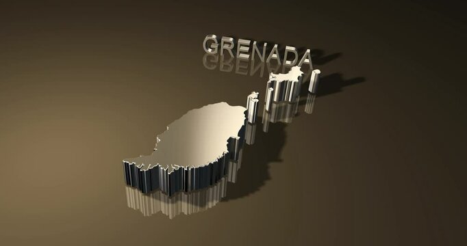 Map of Grenada the island nation or country in 3D animation with golden theme
