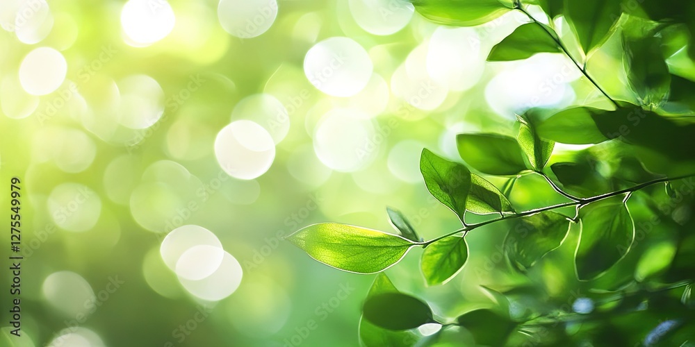 Fototapete fresh green bokeh background with a soft blend of light and dark greens creating a serene natural am