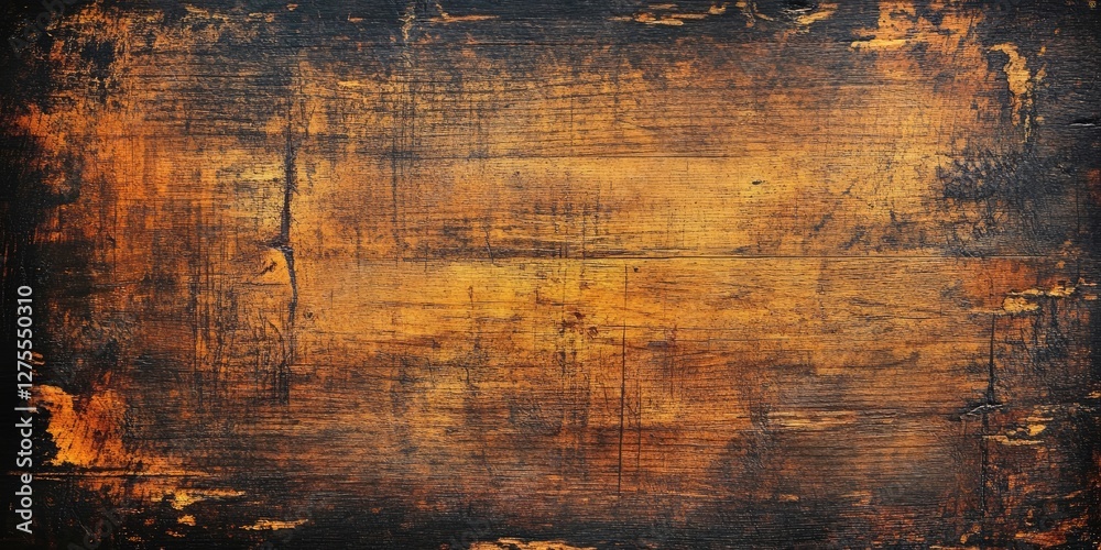 Aufkleber rustic wooden board texture featuring deep browns and burnt orange hues with rough, grunge-style pai