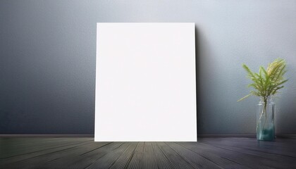 White Poster Mockup with Blank Frame on a Minimalist Flooring, Embracing Clean Lines and Monochrome Ambiance for Creative Design or Artistic Ventures