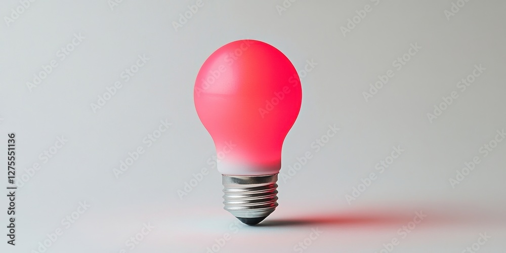 Aufkleber red led light bulb glowing softly in vertical position centered on a neutral white background showca