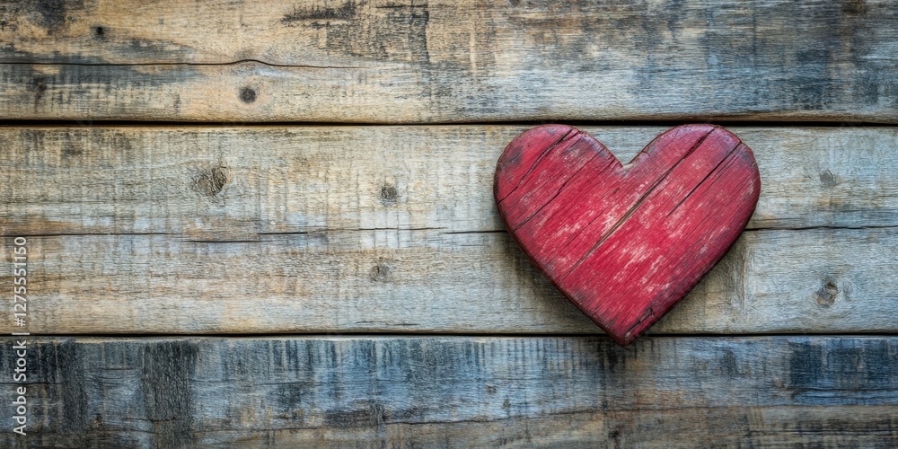 Poster red wooden heart on rustic wooden background ideal for valentine's day celebration featuring empty s