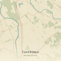 Fototapeta premium Vintage map of Les Ormes, France.