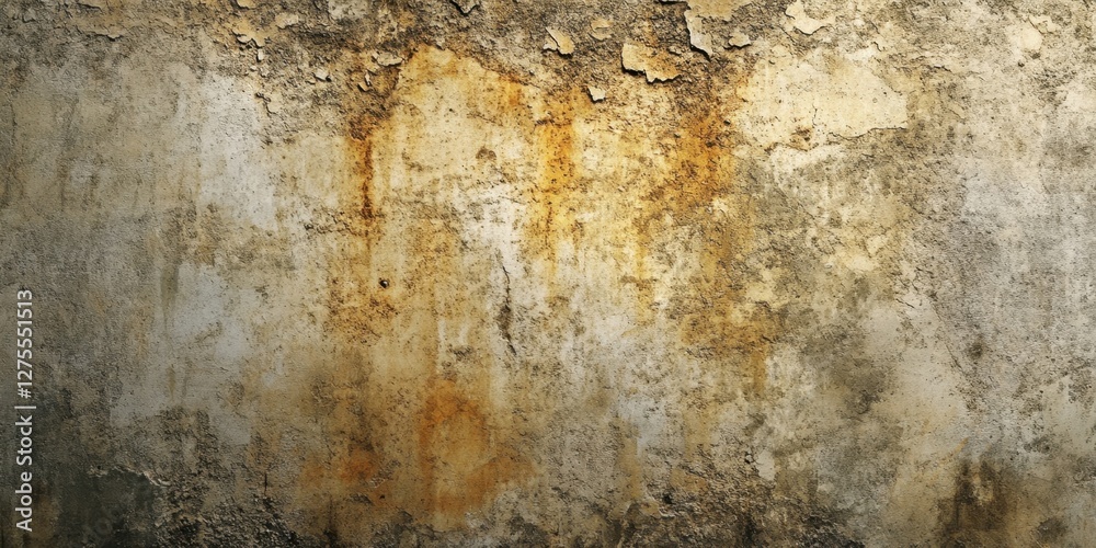 Aufkleber Grungy textured background of an aged cement wall featuring shades of gray and rust with peeling and cracked areas enhancing artistic designs