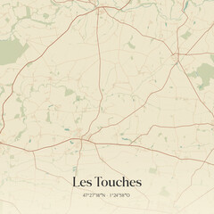 Fototapeta premium Vintage map of Les Touches, France.