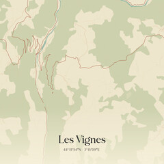 Obraz premium Vintage map of Les Vignes, France.
