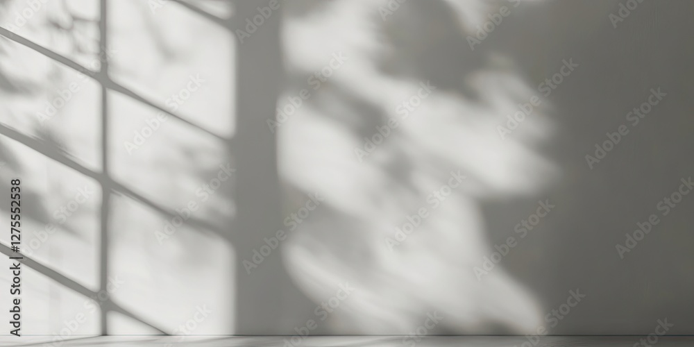 Fototapete soft shadows cast by window panes on a blank white wall creating a serene atmosphere with subtle gre