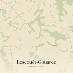 Fototapeta premium Vintage map of Lescouët-Gouarec, France.