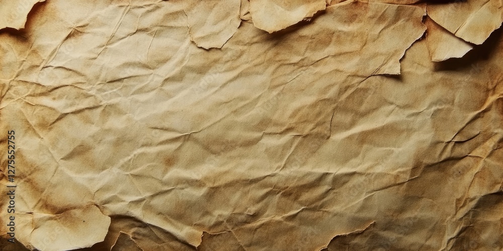 Fototapete Aged crumpled paper texture in warm beige tones with uneven edges creates a vintage background ideal for text placement and design elements.