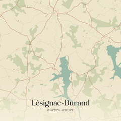 Fototapeta premium Vintage map of Lésignac-Durand, France.