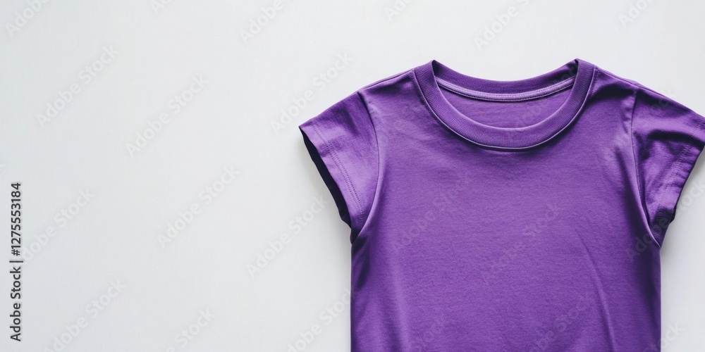 Poster Violet sleeveless t-shirt positioned on the left side against a white background creating ample copy space on the right for design or text.